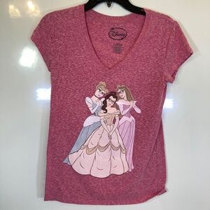 Disney Princess NERD Short Sleeve Shirt Junior Sz L Pink Cinderella Belle Aurora
